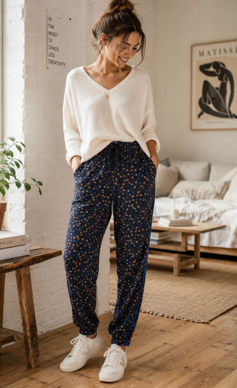Madewell Floral Bloomcore Loungewear Lagenlook Navy Loose Fit Joggers